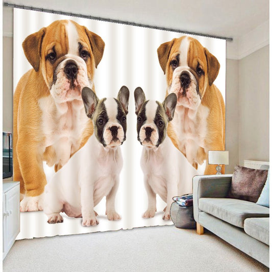 3D Lovely Dogs Printed Thick Polyester Decorative and Blackout Room Curtain (80W*84"L)