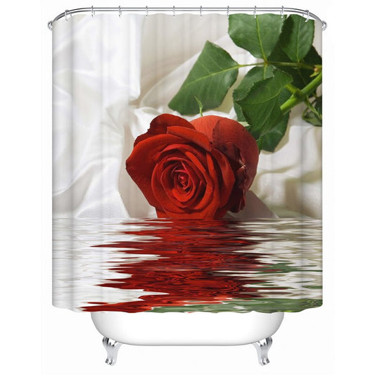 3D Red Rose in Water Printed Polyester Bathroom Shower Curtain (180*200cm)