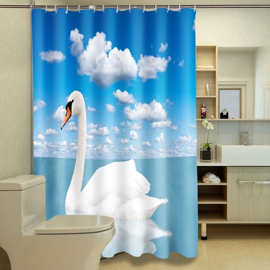 Top Grade Beautiful White Swan 3D Shower Curtain (180*200cm)