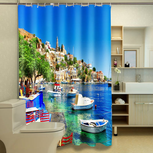 Graceful Sunny Harbor Landscape 3D Shower Curtain (200*180cm)