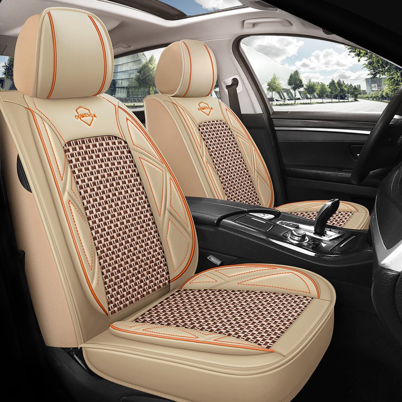 Car Seat Covers Full Coverage Soft Wear-Resistant Durable Skin-Friendly Man-Made PU Leather and Ice Silk Airbag Compatib