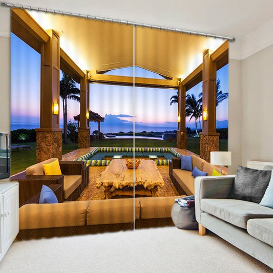 3D-Luxus-Open-Air-Pavillon, bedruckte Polyester-Dekoration und Verdunkelung, 2 Paneele, individueller Vorhang (118 W x 106 Zoll L)