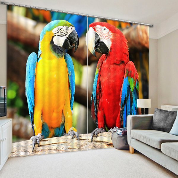 3D Lovely Couple Parrots Printed Bird Style 2 Panels Blackout Custom Curtain (80W*84"L)
