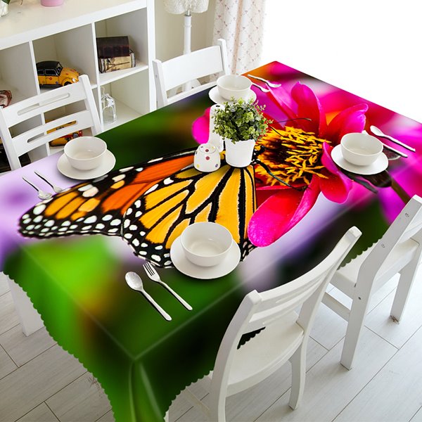 Popular Flower and Butterfly Pattern 3D Tablecloth (60''W*60''L)