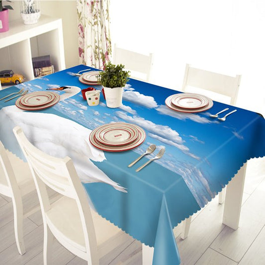 Blue Sky and White Swan Pattern 3D Tablecloth (60''W*120''L)