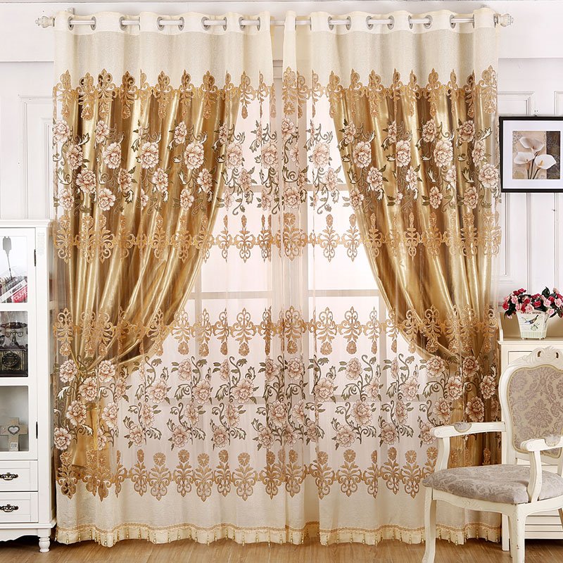 Juego de cortinas transparentes y peonías de estilo europeo, cortinas opacas y decorativas, sin pillin (144W x 96 "L) 