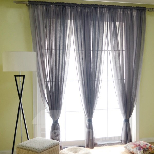 Concise Solid Grey One Panels Custom Sheer Curtain (144W*84"L)