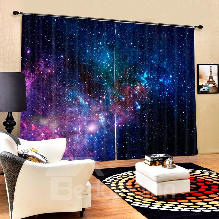 3D-Vorhang aus Polyester mit Galaxie-Aufdruck, 3D-Optik, individuell, 2 Paneele, mit Farbtönen (80 W x 63 Zoll L)