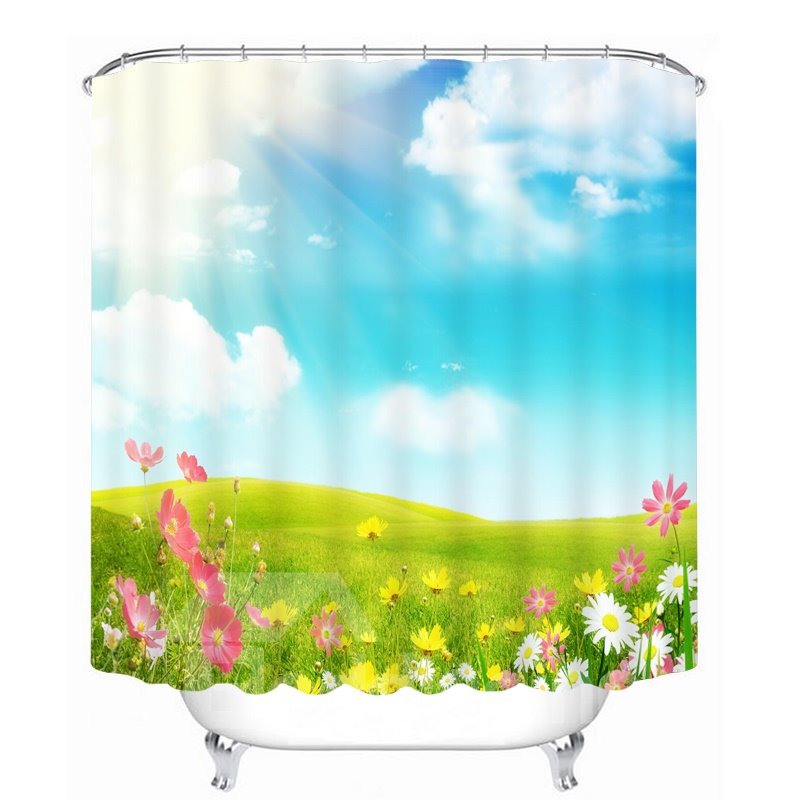 Sun Shine Glass Land and Flowers Printing 3D Shower Curtain (180*180cm)