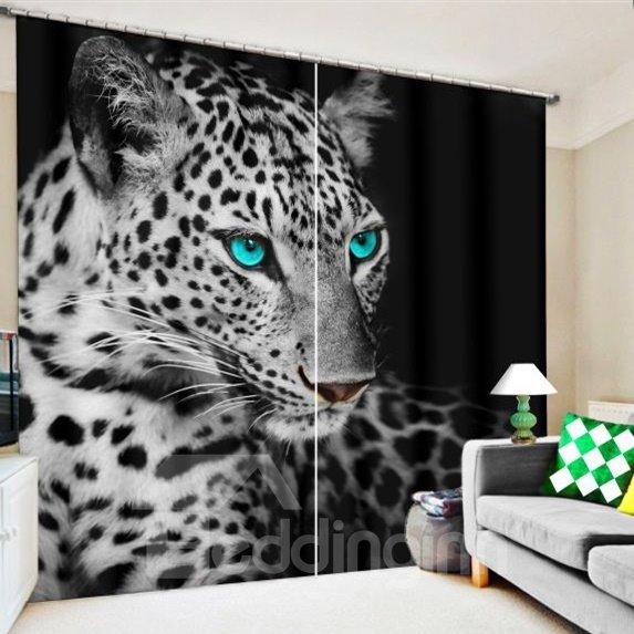 3D Wild Leopard with Bright Eyes Cheetah Printed Thick Polyester 2 Panels Custom Curtain (104W*84"L)
