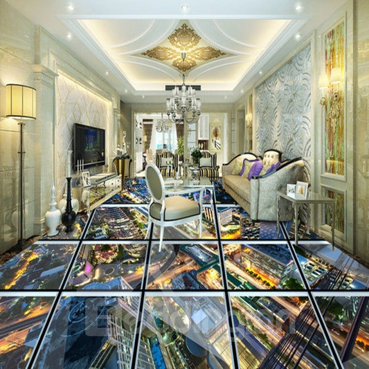 Realistic Transparent Glass City Scenery Pattern Splicing Waterproof 3D Floor Murals (125*200cm)