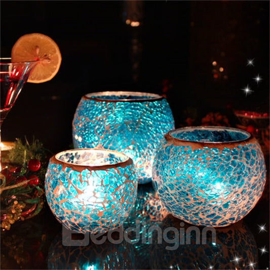 Blue Glass Bowl Candle Holders Candlesticks Mosaic Votive Tealight Candleholders Scented Candles Gift for Wedding Dinnin