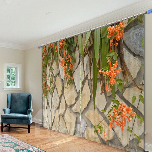 Steinwandblumen, künstlerischer und kreativer Stil, individueller Wohnzimmer-3D-Vorhang (104 W x 95 Zoll L)