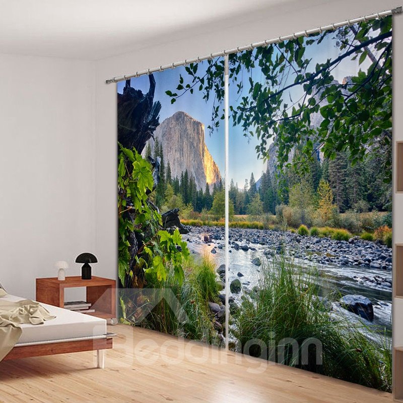 Mountains and Rivers Beautiful Natural Landscape Printed Polyester Custom 3D Curtain (80W*84"L)