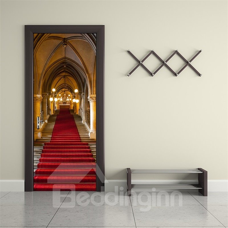 3079in Red Long Rug in Hall PVC Environmental and Waterproof 3D Door Mural (77*200cm)