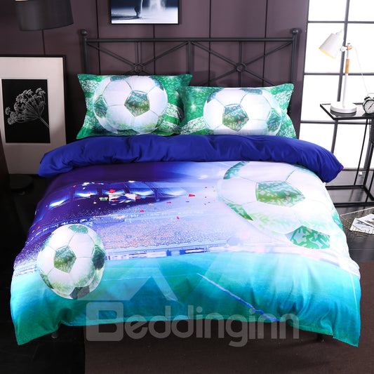 Soccer Stadium and Field Printed 4-Piece 3D Bedding Sets/Duvet Covers Microfiber (King)