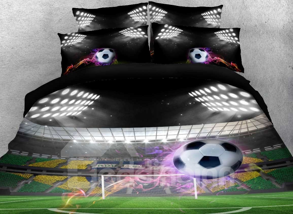 Flying Soccer Ball under Stadium Lights Printed 3D 4-Piece Bedding Sets/Duvet Covers Microfiber (Twin)