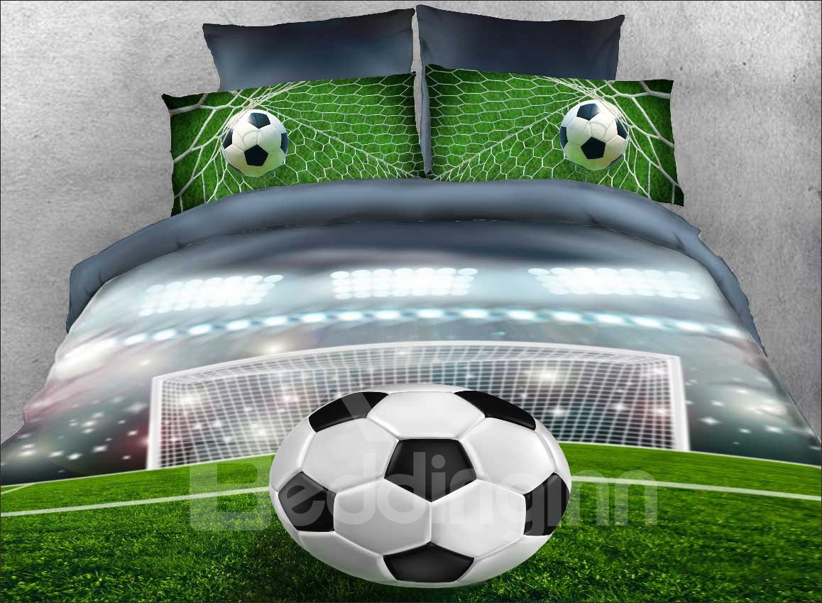 US Only Soccer Ball in front of Goal Printed 3D 4-Piece Bedding Sets/Duvet Covers 2 Pillowcases 1 Flat Sheet 1 Duvet Cov (Queen)
