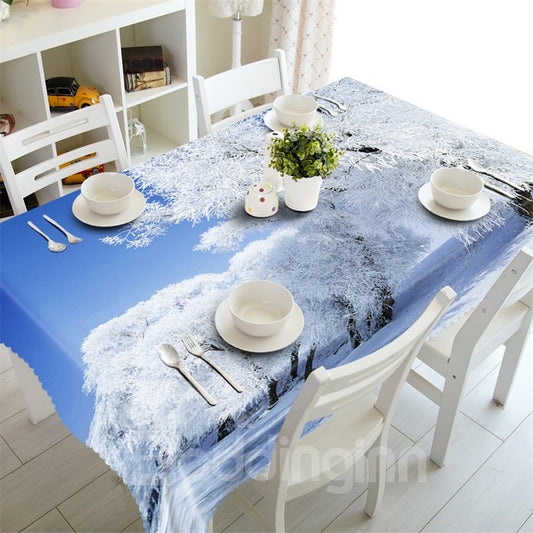 3D Snow Pine Trees Printed Thick Polyester Natural Scenery Table Runner Cloth Cover (60''W*90''L)