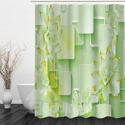Light Green Magnolia Pattern Polyester Waterproof and Eco-friendly 3D Shower Curtain (180*200cm)