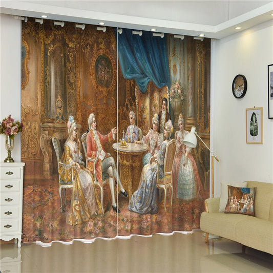 3D-Luxus-Vorhang für französische Hofpartys, bedruckt, 2 Bahnen, dekorativer, individuell gestalteter Wohnzimmer-Vorhang (80 W x 95 Zoll L)