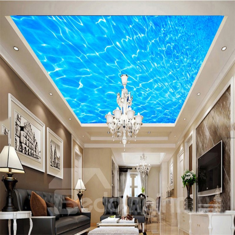 3D Blue Sea Waterproof Durable and Eco-friendly Ceiling Murals (140*100cm)