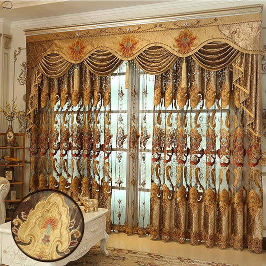Cortina de sombreado con ojales ahuecados de chenilla de lujo europea, 2 paneles personalizados, cortinas para decoración de sala de estar y dormitorio (114W * 96 "L)