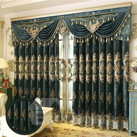 European Grommet Curtains Luxury Chenille Embroidery Window Curtains Custom 2 Panels Drapes for Living Room Bedroom Deco (100W*84"