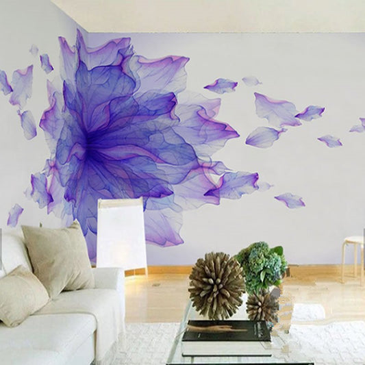 3D Purple Flower Oil Painting PVC Sturdy Waterproof and Eco-friendly White Wall Mural (350*240cm)