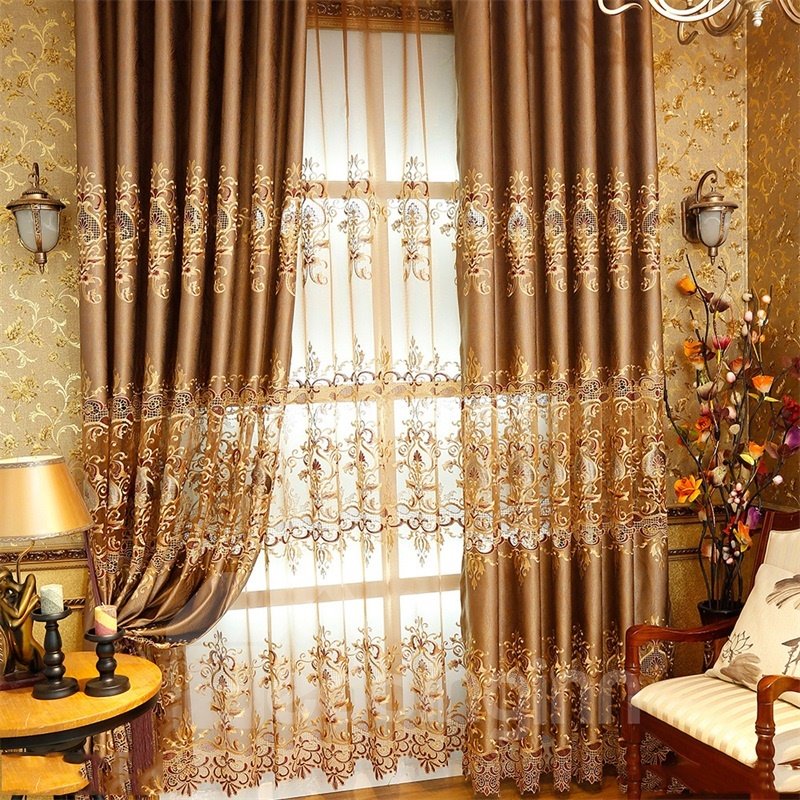 Nobel and Elegant European Style High Quality Organza Embroidered Damask Sheer Curtain (84W*63"L)
