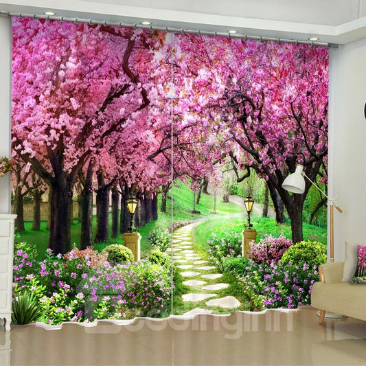 3D Pink Peach Flowers Printed 2 Panels Romantic and Decorative Custom Curtain (80W*84"L)