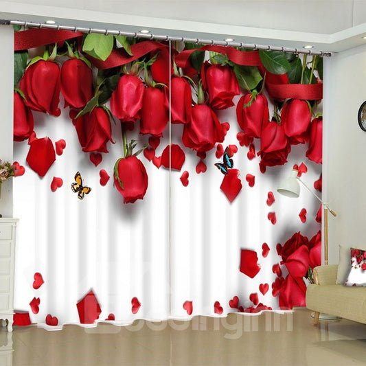 3D Romantic and Fresh Red Roses High Quality Blackout Custom Curtains for Living Room and Bedroom (104W*63"L)