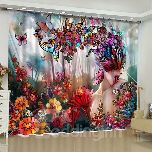 Bezaubernder Schmetterlings-Fee-Vorhang, bedruckt, hervorragende künstlerische Arbeit, individueller Wohnzimmer-Vorhang (80 W x 63 Zoll L)
