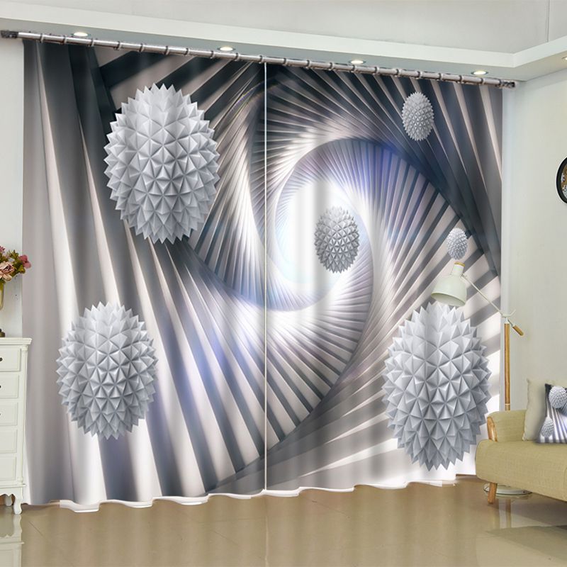 3D White Balls Printed 2 Panels Custom Living Room Blackout Window Drape (80W*84"L)