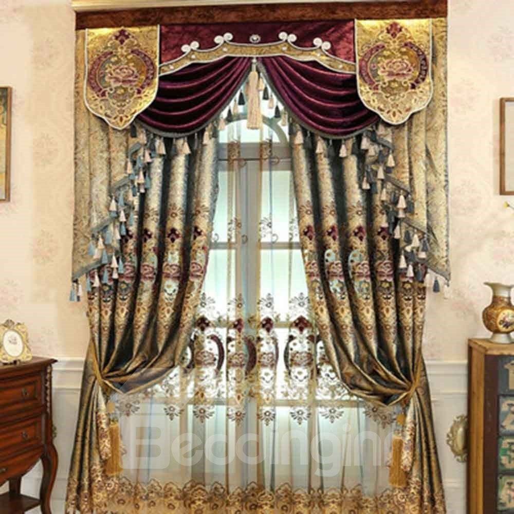 Gorgeous Luxury Golden Embroidered Shading Cloth 2 Panels Decorative Blackout Curtain Drapes (100W*96"L)