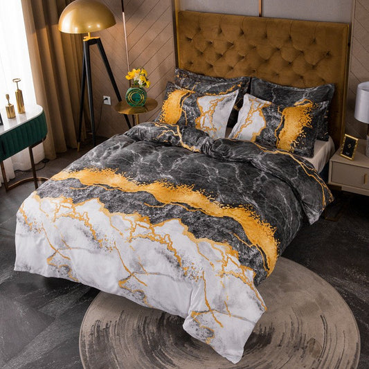 Gilt Marble Pattern 3-Piece Bedding Set/Duvet Cover Set with 2 Pillowcases Polyester (King)