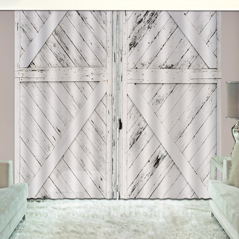 3D Antiqued Look Old Wooden Barn Door Printed Curtain Custom 2 Panels Drapes for Living Room Bedroom Decoration No Pilli (104W*63"
