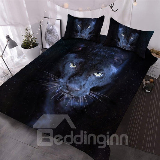 Wild Panther Printed 3-Piece 3D Comforter Set Bedding Set 1 Comforter 2 Pillowcases Full Queen King Sizes Black (King)