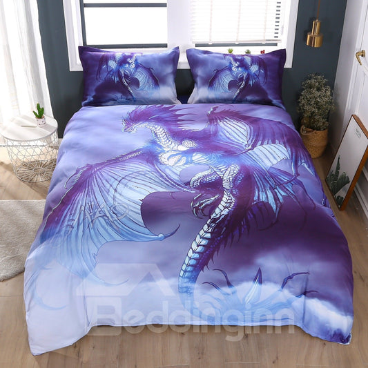 3D Flying Dragon Spread the Wings in Sky 3-Piece Breeze Comforter Set/Bedding Set Vivid Digital Printing Comforter for B (Queen)