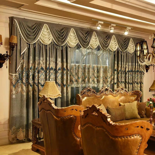 Blackout Luxury Beaded Curtains Drapes Classical Living Room Bedroom Window Curtains No Pilling No Fading No off-lining (144W*84"L
