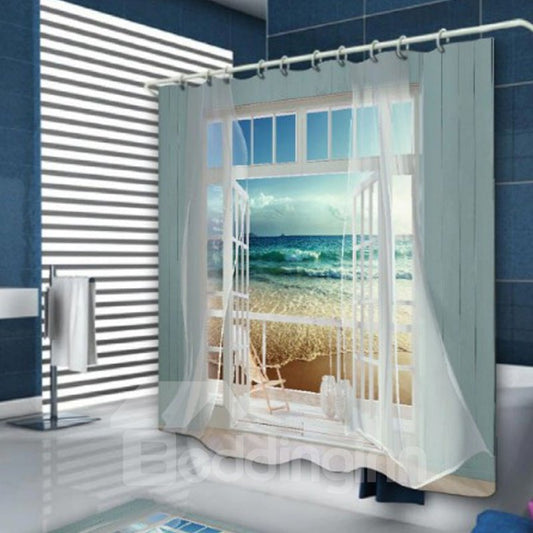 Window Frame Ocean Scene Printing Shower Curtain (180*180cm)