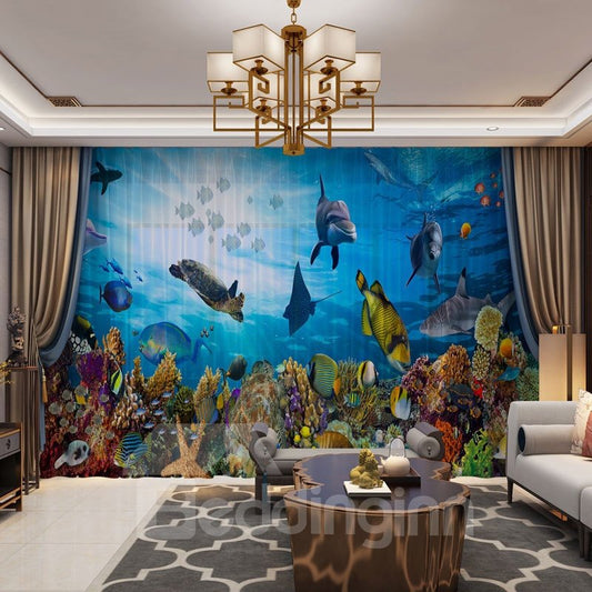 3D Colorful and Creative Undersea World Printed Decorative 2 Panels Custom Sheer (104W*84"L)
