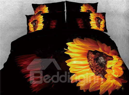 Yellow And Black Sunflower 3D Printed 5-Piece Comforter Set/Bedding Set (Twin)