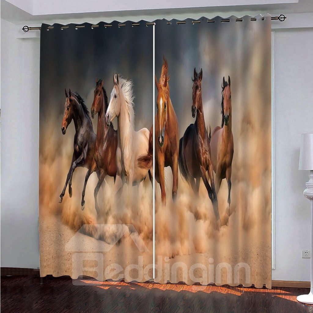 3D Printed Blackout Country Curtains Horses Galloping in the Desert 2 Panel Set 80 Inches Wide and 84 Inches Long Heat I (118W*106