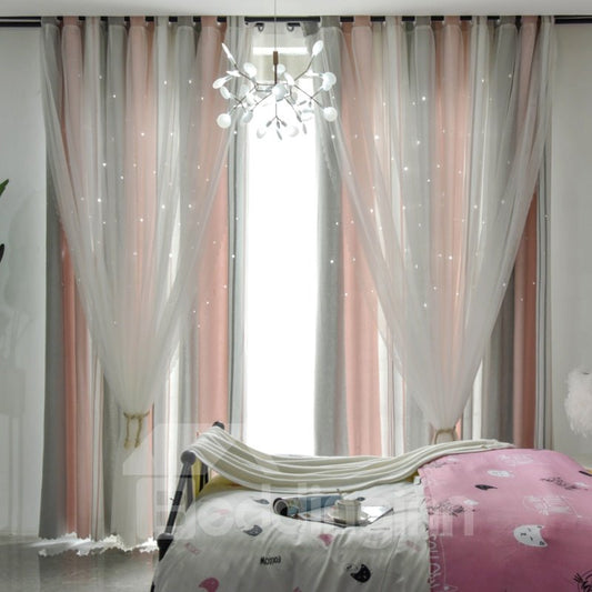 Tela de rayas verticales rosa y gris y gasa blanca cosiendo cortinas opacas (144 ancho x 84 pulgadas largo) 