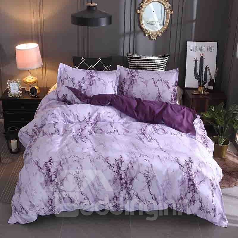 Purple Marbling Pattern Soft And Cozy 3-Piece Polyester Bedding Sets Colorfast Duvet/Comforter Cover with Zipper and Non (228*228c