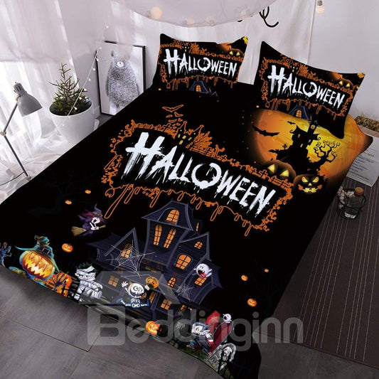 Trick Or Treat Halloween Theme 3D Printed 3-Piece Comforter Set/Bedding Set (Queen)