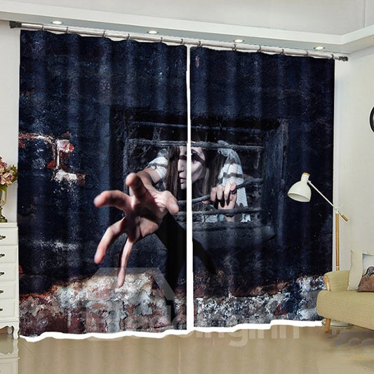 3D-Horror-Halloween-Dekor, Geisterdruck, 2 Paneele, Wohnzimmer-Fenstervorhang (80 W x 84 Zoll L) 