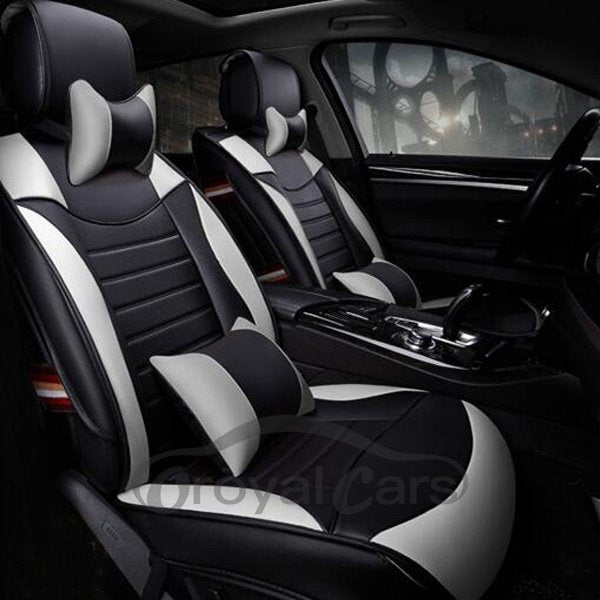Bar Stripe Pattern Car Seat Covers Universal Fit for Most Sedans SUV Faux Leather Vehicle Seat Covers