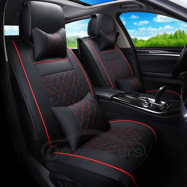 5 Seats Durable Waterproof Wear-Resistant Classic Business Style Plaid with Trims Design Universal Fit Set for Cars SUV